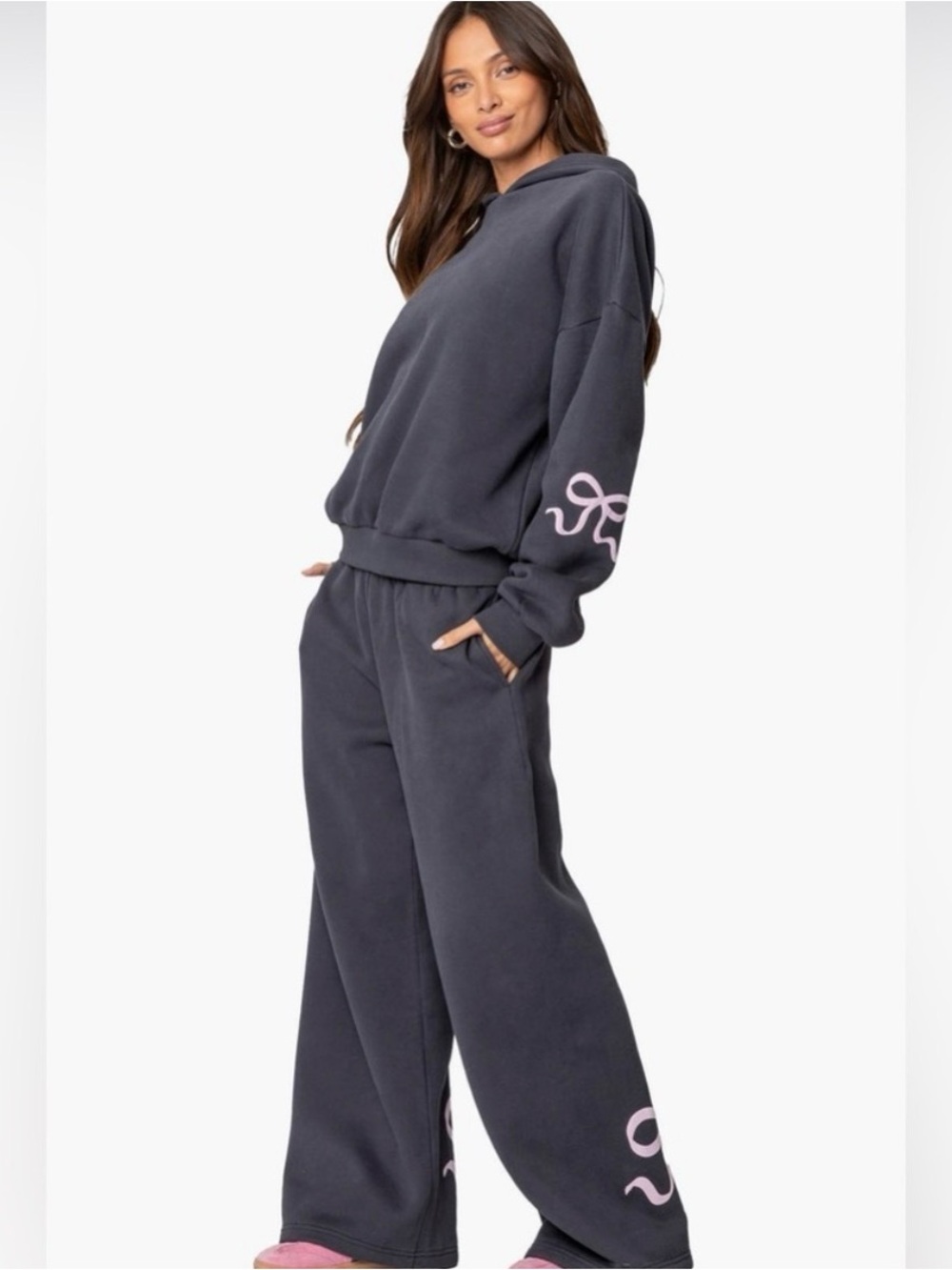 Edikted Bonney Bow Set Dark Gray Small Pink Bow